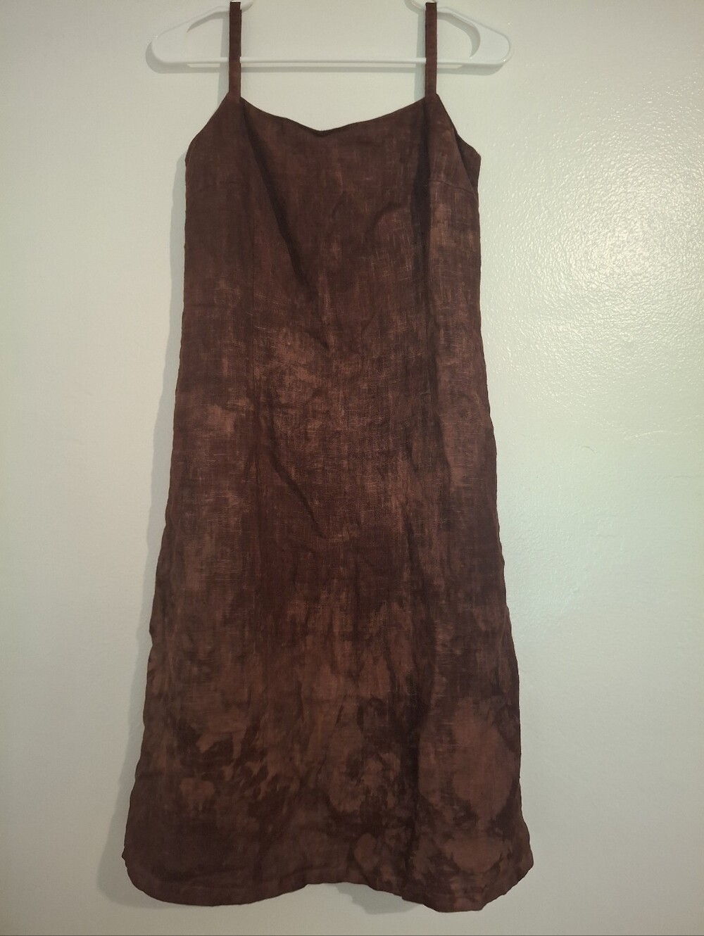 Brown Slip Midi Dress with Spaghetti Straps